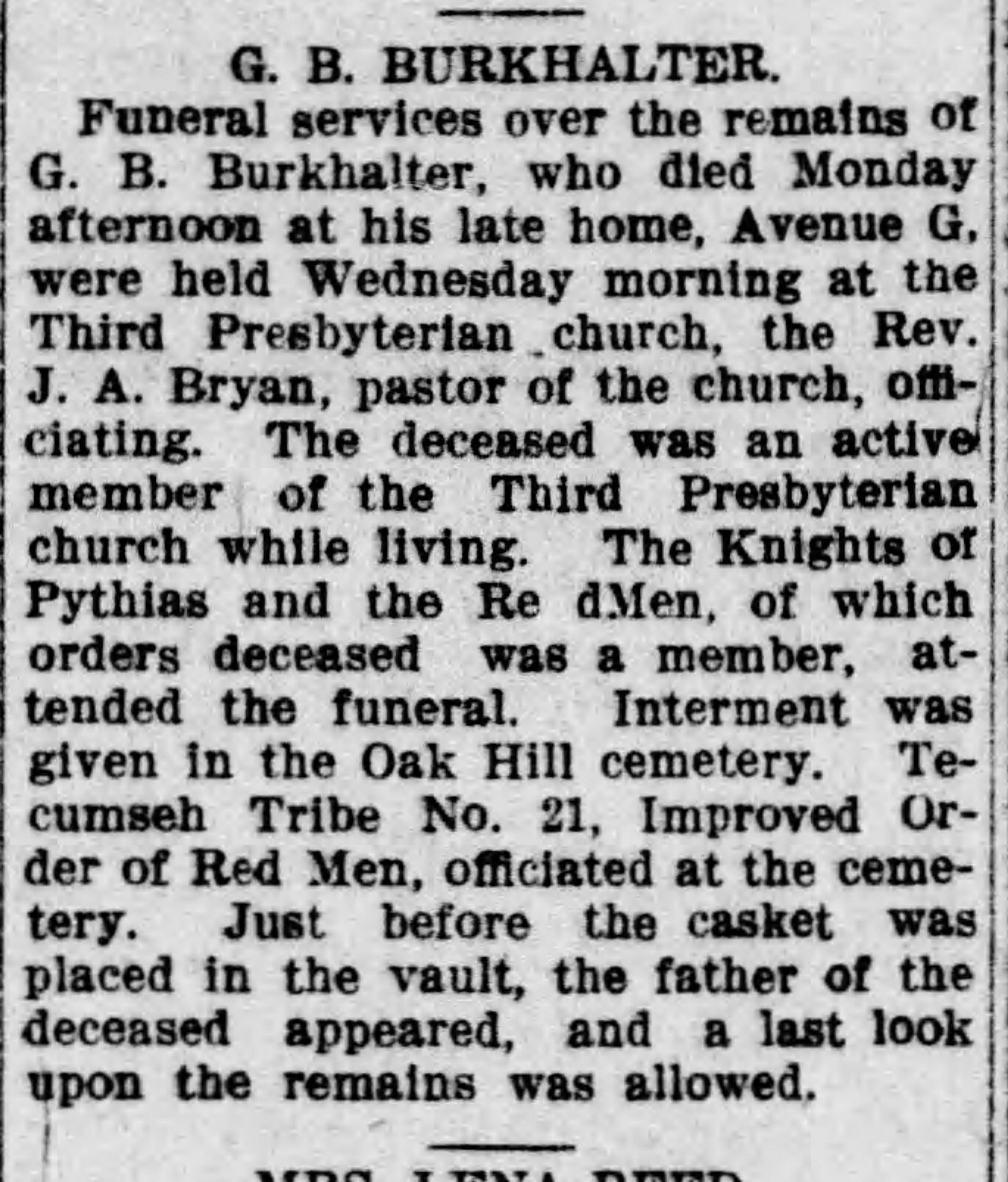 G.B. Burkhalter obituary